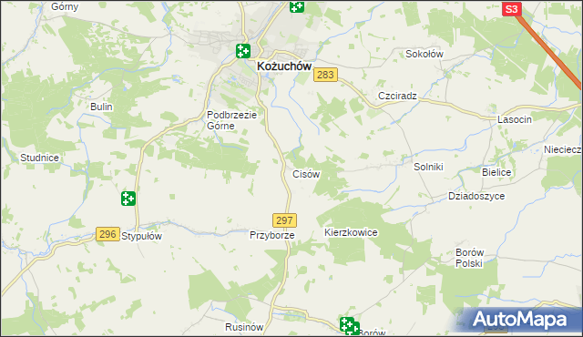 mapa Cisów gmina Kożuchów, Cisów gmina Kożuchów na mapie Targeo