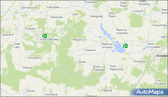 mapa Cisownik gmina Krzywda, Cisownik gmina Krzywda na mapie Targeo