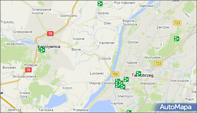 mapa Ciszyca gmina Koprzywnica, Ciszyca gmina Koprzywnica na mapie Targeo