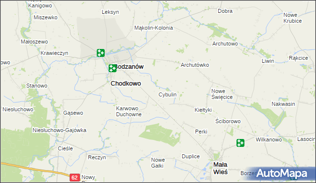 mapa Cybulin gmina Bodzanów, Cybulin gmina Bodzanów na mapie Targeo