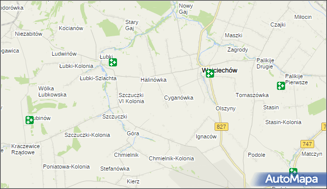 mapa Cyganówka gmina Wojciechów, Cyganówka gmina Wojciechów na mapie Targeo