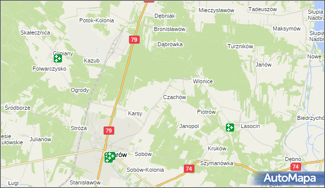 mapa Czachów gmina Ożarów, Czachów gmina Ożarów na mapie Targeo