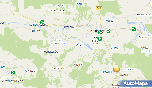 mapa Czajki gmina Kraśniczyn, Czajki gmina Kraśniczyn na mapie Targeo