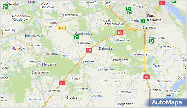 mapa Czaplin gmina Góra Kalwaria, Czaplin gmina Góra Kalwaria na mapie Targeo