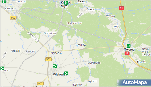 mapa Czarków gmina Wielowieś, Czarków gmina Wielowieś na mapie Targeo