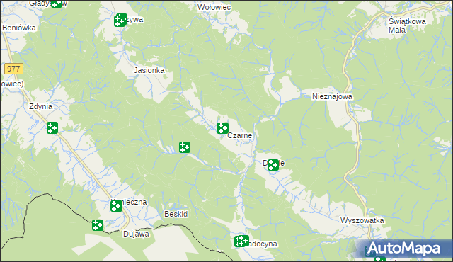 mapa Czarne gmina Sękowa, Czarne gmina Sękowa na mapie Targeo