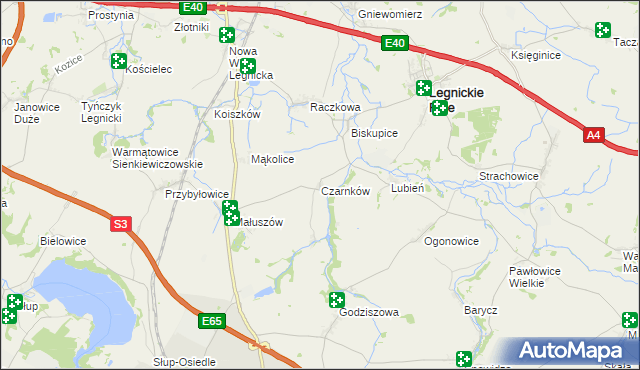 mapa Czarnków gmina Legnickie Pole, Czarnków gmina Legnickie Pole na mapie Targeo