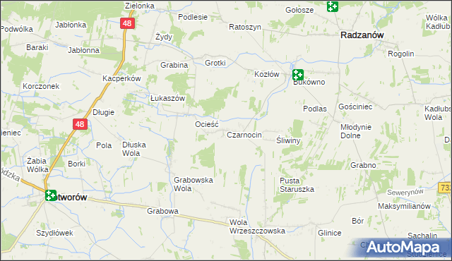 mapa Czarnocin gmina Radzanów, Czarnocin gmina Radzanów na mapie Targeo