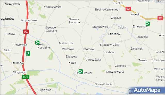 mapa Czarnów gmina Bedlno, Czarnów gmina Bedlno na mapie Targeo