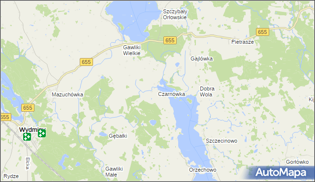 mapa Czarnówka gmina Wydminy, Czarnówka gmina Wydminy na mapie Targeo