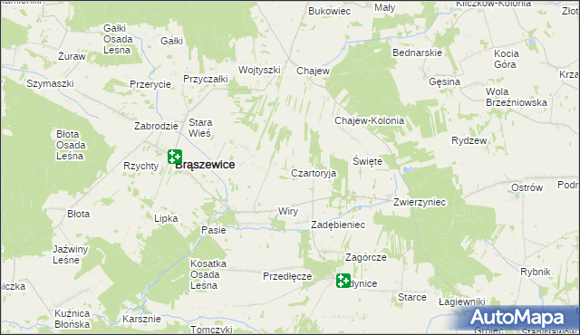 mapa Czartoryja gmina Brąszewice, Czartoryja gmina Brąszewice na mapie Targeo