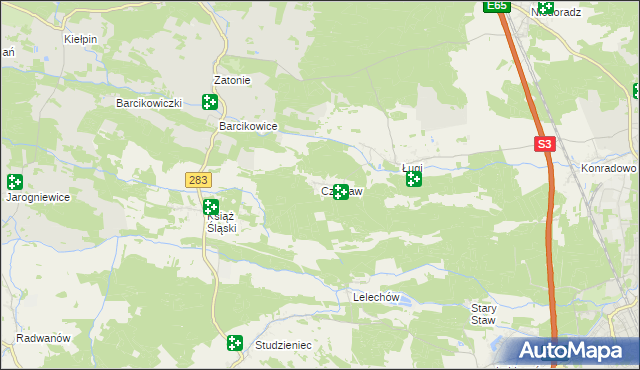 mapa Czasław gmina Otyń, Czasław gmina Otyń na mapie Targeo