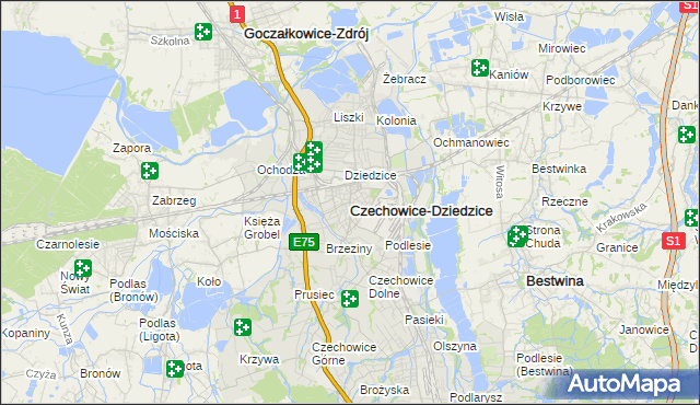 mapa Czechowic-Dziedzic, Czechowice-Dziedzice na mapie Targeo