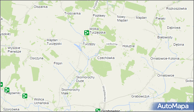 mapa Czechówka gmina Grabowiec, Czechówka gmina Grabowiec na mapie Targeo