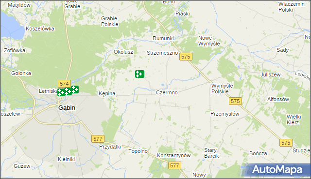 mapa Czermno gmina Gąbin, Czermno gmina Gąbin na mapie Targeo