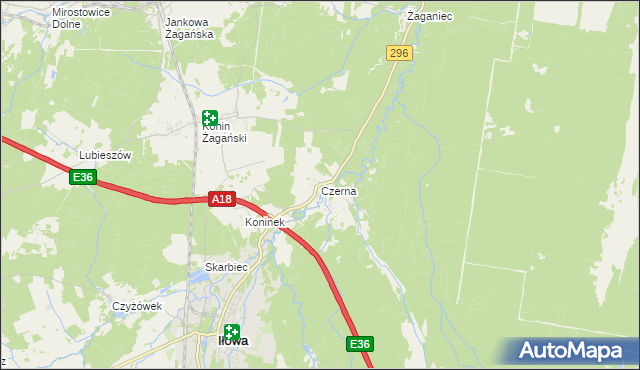 mapa Czerna gmina Iłowa, Czerna gmina Iłowa na mapie Targeo