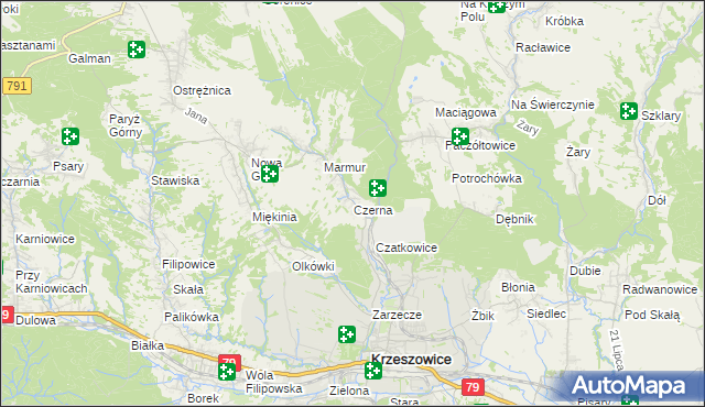mapa Czerna gmina Krzeszowice, Czerna gmina Krzeszowice na mapie Targeo