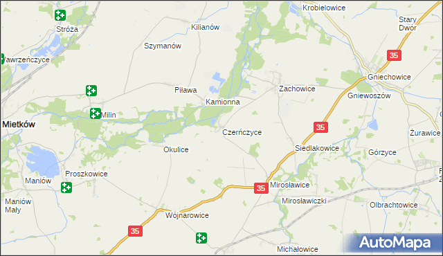 mapa Czerńczyce gmina Kąty Wrocławskie, Czerńczyce gmina Kąty Wrocławskie na mapie Targeo