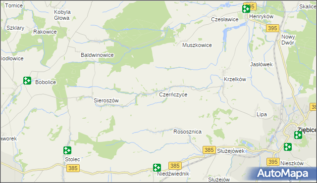 mapa Czerńczyce gmina Ziębice, Czerńczyce gmina Ziębice na mapie Targeo