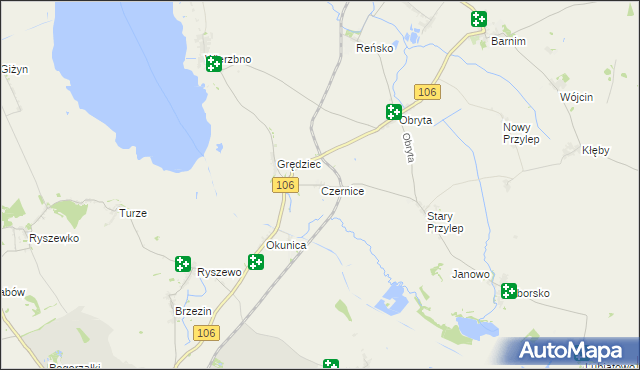 mapa Czernice gmina Pyrzyce, Czernice gmina Pyrzyce na mapie Targeo