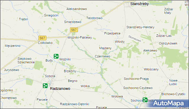 mapa Czerniewo gmina Radzanowo, Czerniewo gmina Radzanowo na mapie Targeo