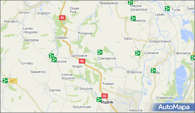 mapa Czerwięcice, Czerwięcice na mapie Targeo