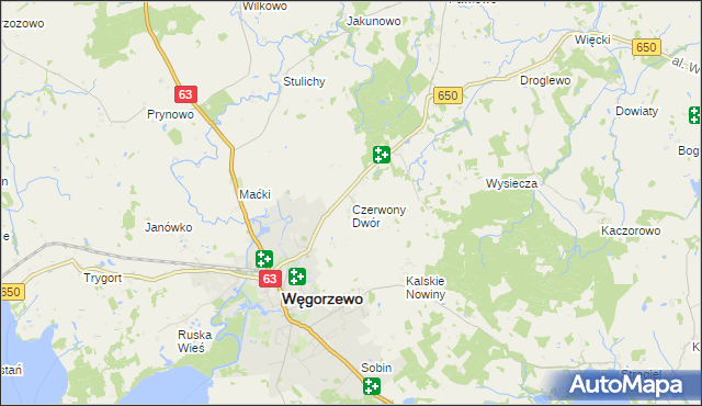 mapa Czerwony Dwór gmina Węgorzewo, Czerwony Dwór gmina Węgorzewo na mapie Targeo