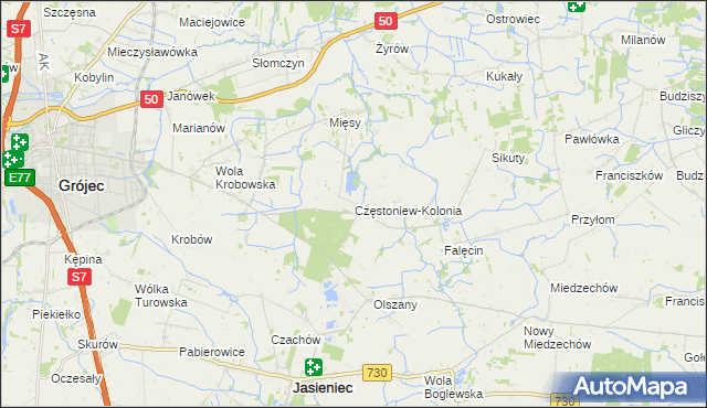 mapa Częstoniew-Kolonia, Częstoniew-Kolonia na mapie Targeo