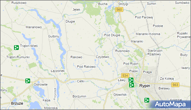 mapa Czyżewo gmina Rypin, Czyżewo gmina Rypin na mapie Targeo