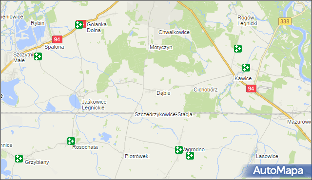 mapa Dąbie gmina Prochowice, Dąbie gmina Prochowice na mapie Targeo