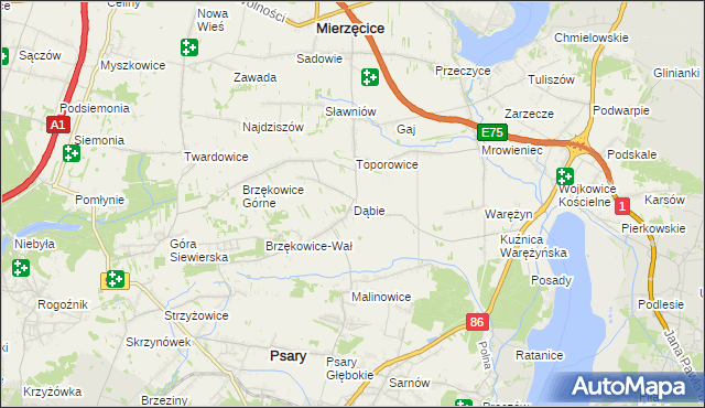 mapa Dąbie gmina Psary, Dąbie gmina Psary na mapie Targeo