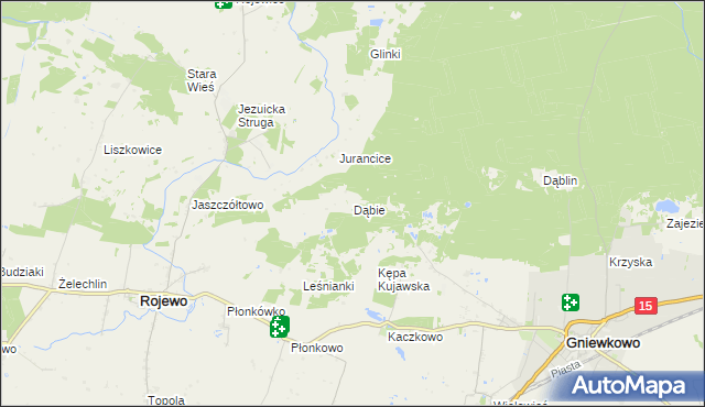 mapa Dąbie gmina Rojewo, Dąbie gmina Rojewo na mapie Targeo