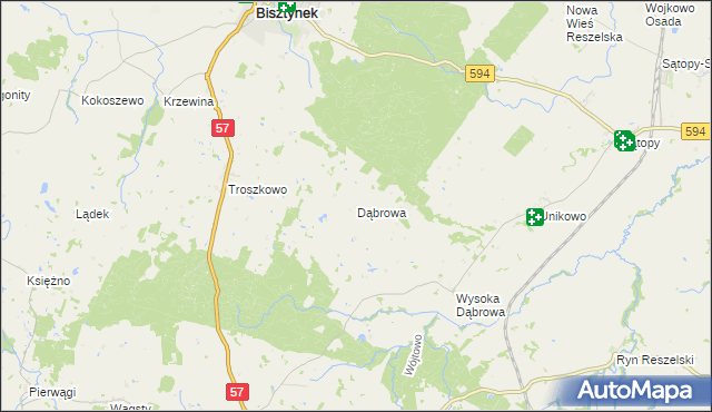 mapa Dąbrowa gmina Bisztynek, Dąbrowa gmina Bisztynek na mapie Targeo