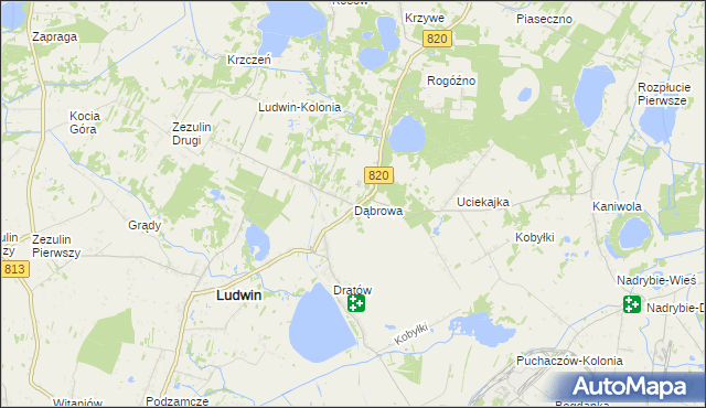 mapa Dąbrowa gmina Ludwin, Dąbrowa gmina Ludwin na mapie Targeo