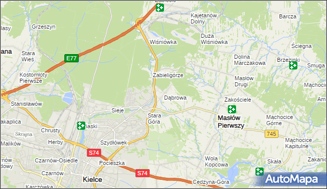mapa Dąbrowa gmina Masłów, Dąbrowa gmina Masłów na mapie Targeo