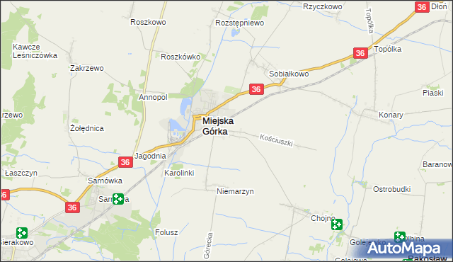 mapa Dąbrowa gmina Miejska Górka, Dąbrowa gmina Miejska Górka na mapie Targeo