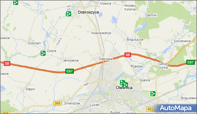 mapa Dąbrowa gmina Oleśnica, Dąbrowa gmina Oleśnica na mapie Targeo