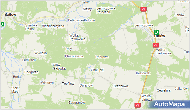 mapa Dąbrowa gmina Tarłów, Dąbrowa gmina Tarłów na mapie Targeo