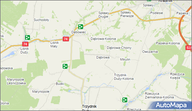 mapa Dąbrowa gmina Trzydnik Duży, Dąbrowa gmina Trzydnik Duży na mapie Targeo