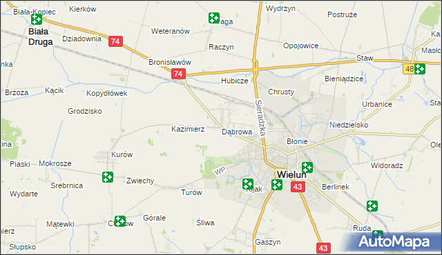 mapa Dąbrowa gmina Wieluń, Dąbrowa gmina Wieluń na mapie Targeo