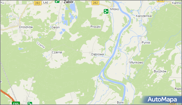 mapa Dąbrowa gmina Zabór, Dąbrowa gmina Zabór na mapie Targeo