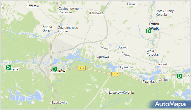 mapa Dąbrowa gmina Zaklików, Dąbrowa gmina Zaklików na mapie Targeo