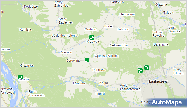 mapa Dąbrowa-Kolonia gmina Łaskarzew, Dąbrowa-Kolonia gmina Łaskarzew na mapie Targeo