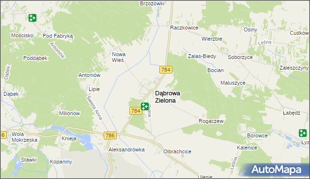 mapa Dąbrowa Zielona, Dąbrowa Zielona na mapie Targeo