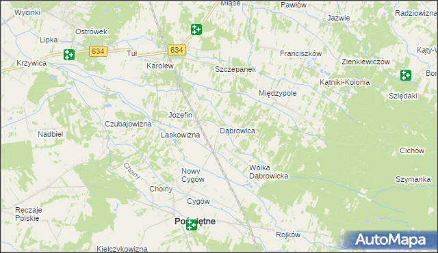 mapa Dąbrowica gmina Poświętne, Dąbrowica gmina Poświętne na mapie Targeo