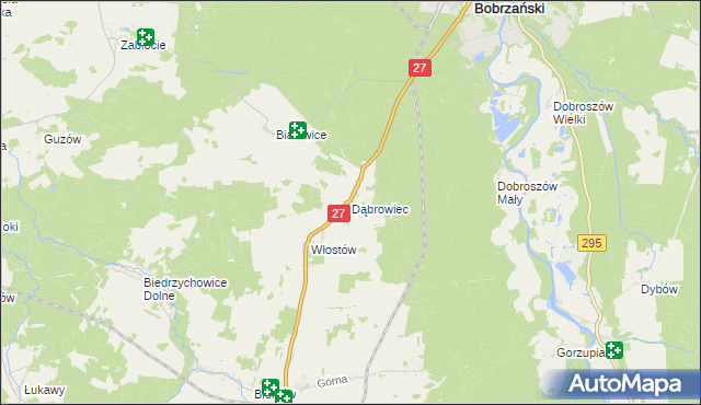mapa Dąbrowiec gmina Żary, Dąbrowiec gmina Żary na mapie Targeo