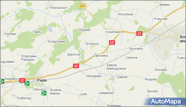 mapa Dąbrówka gmina Borek Wielkopolski, Dąbrówka gmina Borek Wielkopolski na mapie Targeo