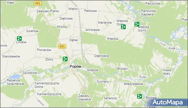 mapa Dąbrówka gmina Popów, Dąbrówka gmina Popów na mapie Targeo