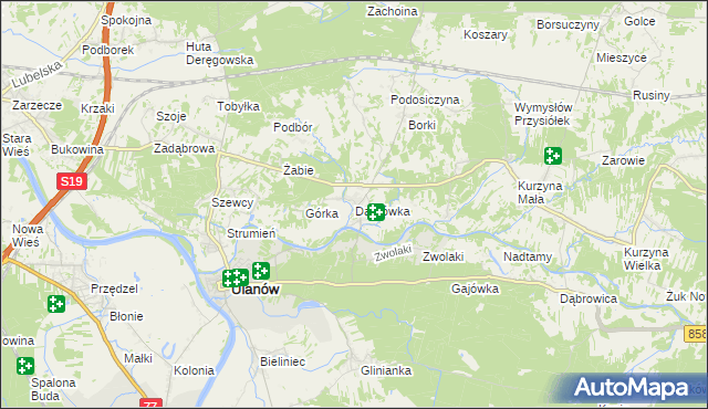 mapa Dąbrówka gmina Ulanów, Dąbrówka gmina Ulanów na mapie Targeo