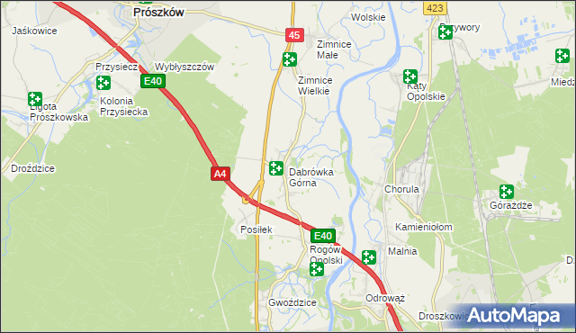 mapa Dąbrówka Górna gmina Krapkowice, Dąbrówka Górna gmina Krapkowice na mapie Targeo